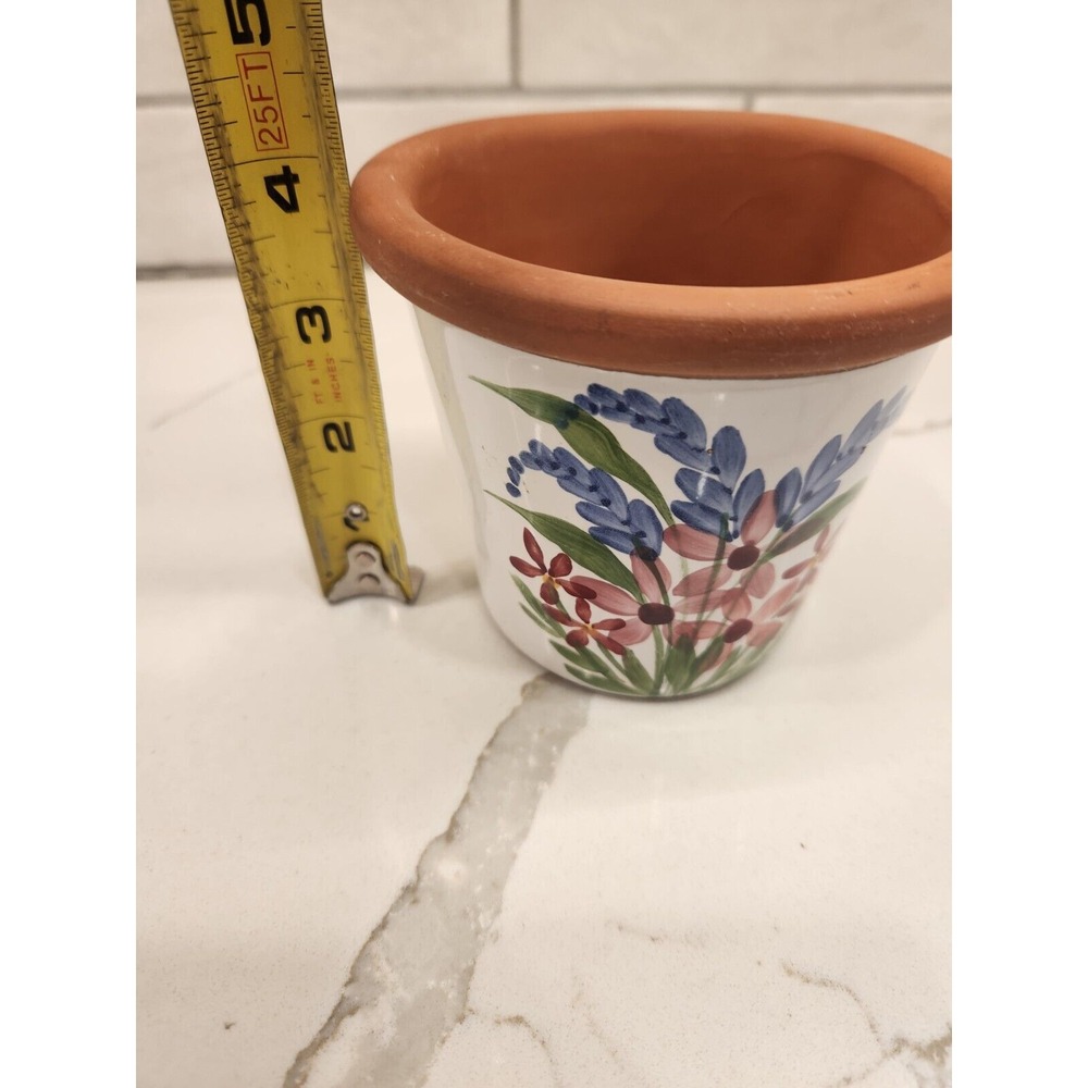 Vintage 1997 Emerson Creek Pottery Pink & Blue Flowers Flower Pot‎ Hand Painted - Picture 8 of 8